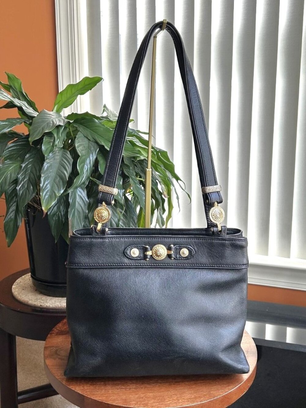 GIANNI VERSACE Starburst Leather Tote, Black